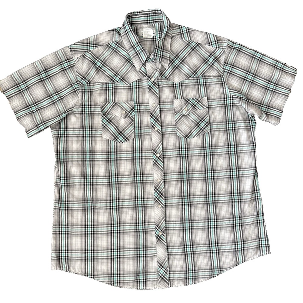 Wrangler Pearl Snap Western Wrancher Shirt Men 2XT 2X XXL Tall Rodeo Yoke Front